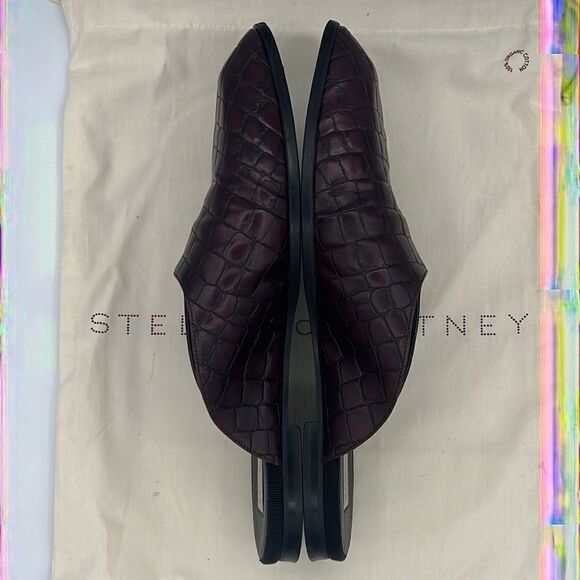 Stella McCartney Burgundy Faux Croc Embossed Leather Mules Size 38 / US 8 - Picture 6 of 14